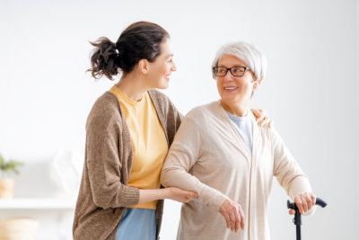 young woman with elderly